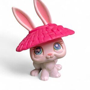 Authentic Littlest Pet Shop LPS #3 White Bunny w/ Blue Eyes, 2004 with pink hat